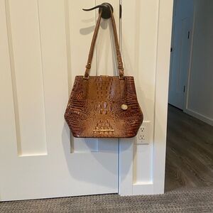 Brahmin Tan Crocodile-Embossed Shoulder Bag